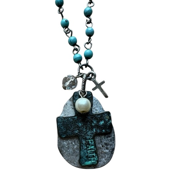 Turquoise Beaded Cross Fashion Necklace - Picture 3 of 3